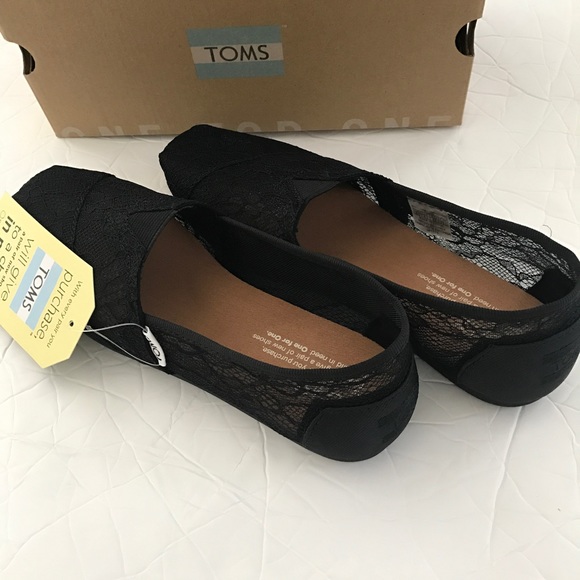 Toms Black Classic Lace Slip Ons Sz 6.5 - Picture 5 of 5